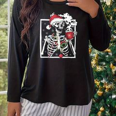  Skull & Snowflake Print Lounge Top - Long Sleeve