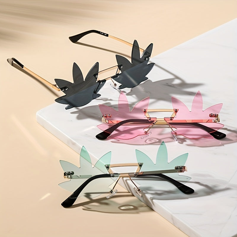 Y2K Maple Leaf Sunglasses Decorative Rimless Glasses UV400