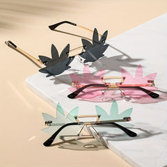 Y2K Maple Leaf Sunglasses Decorative Rimless Glasses UV400