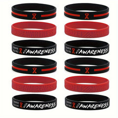 Firefighter Fireman Red Awareness Ribbon Silicone Bracelet