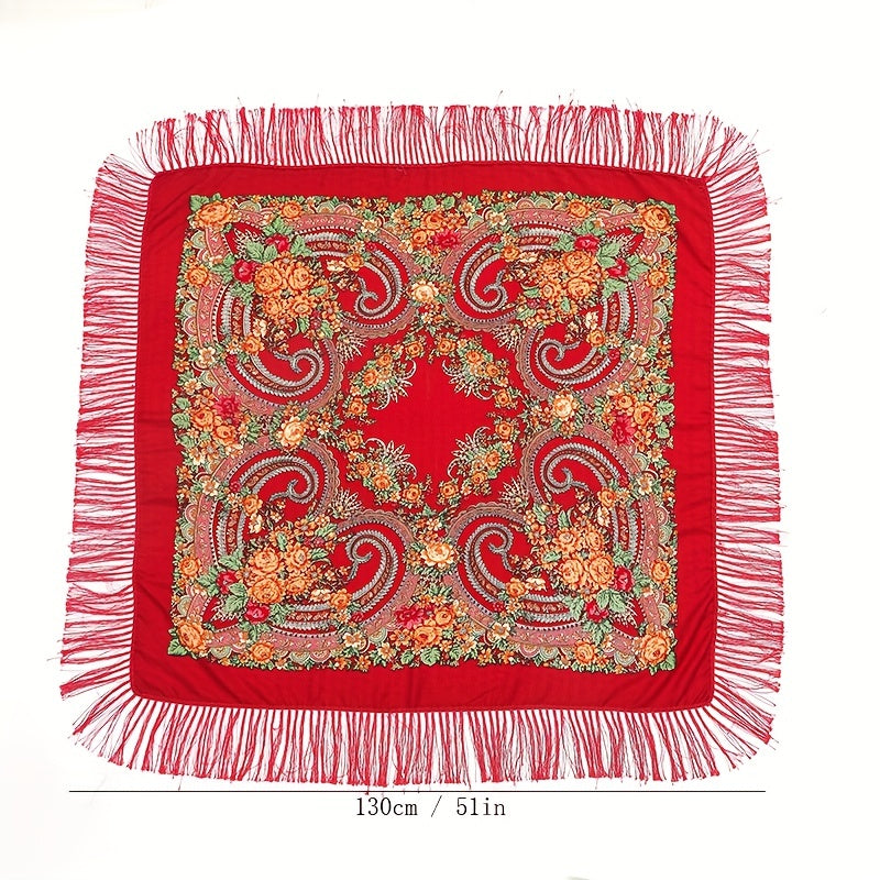 Vintage Tassel Square Scarf Boho Blanket Headscarf Windproof Shawl