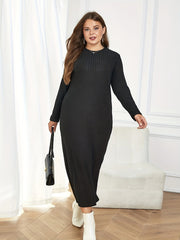  Solid Ribbed Long Sleeve Maxi Dress