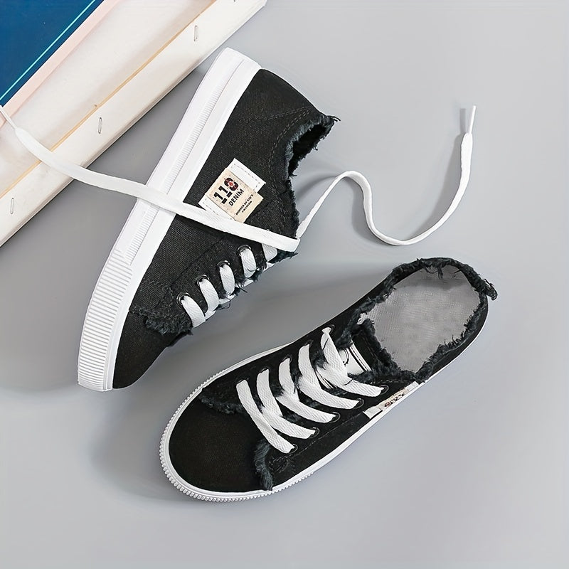 Women's Flat Canvas Shoes Low Top Lace Up Skate Shoes Casual Sneakers