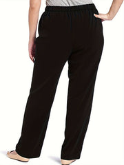  Solid High Stretch Straight Leg Pants With Pockets