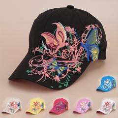 Y2K Butterfly Embroidery Baseball Cap Vintage Solid Sun Hat