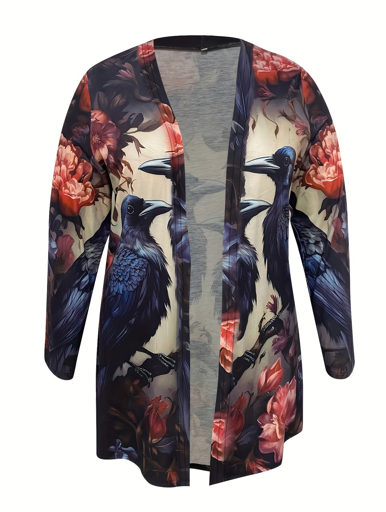  Retro Cardigan Women's Plus Painting Print Long Sleeve Open Front