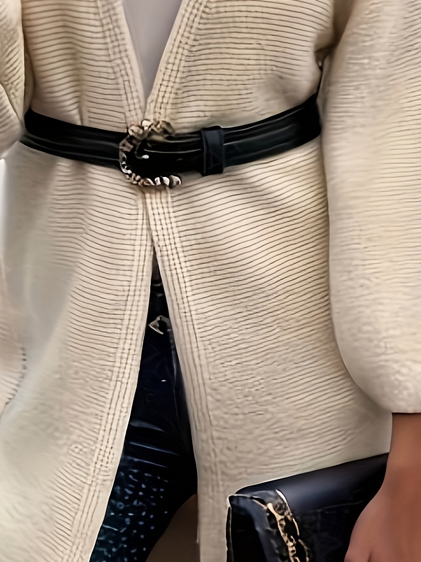 Solid Long Sleeve Open Front Split Sweater Cardigan
