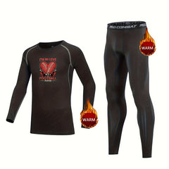 Kids Compression Fleece Sets Cartoon Football Pattern Long Sleeve Pullover Pants