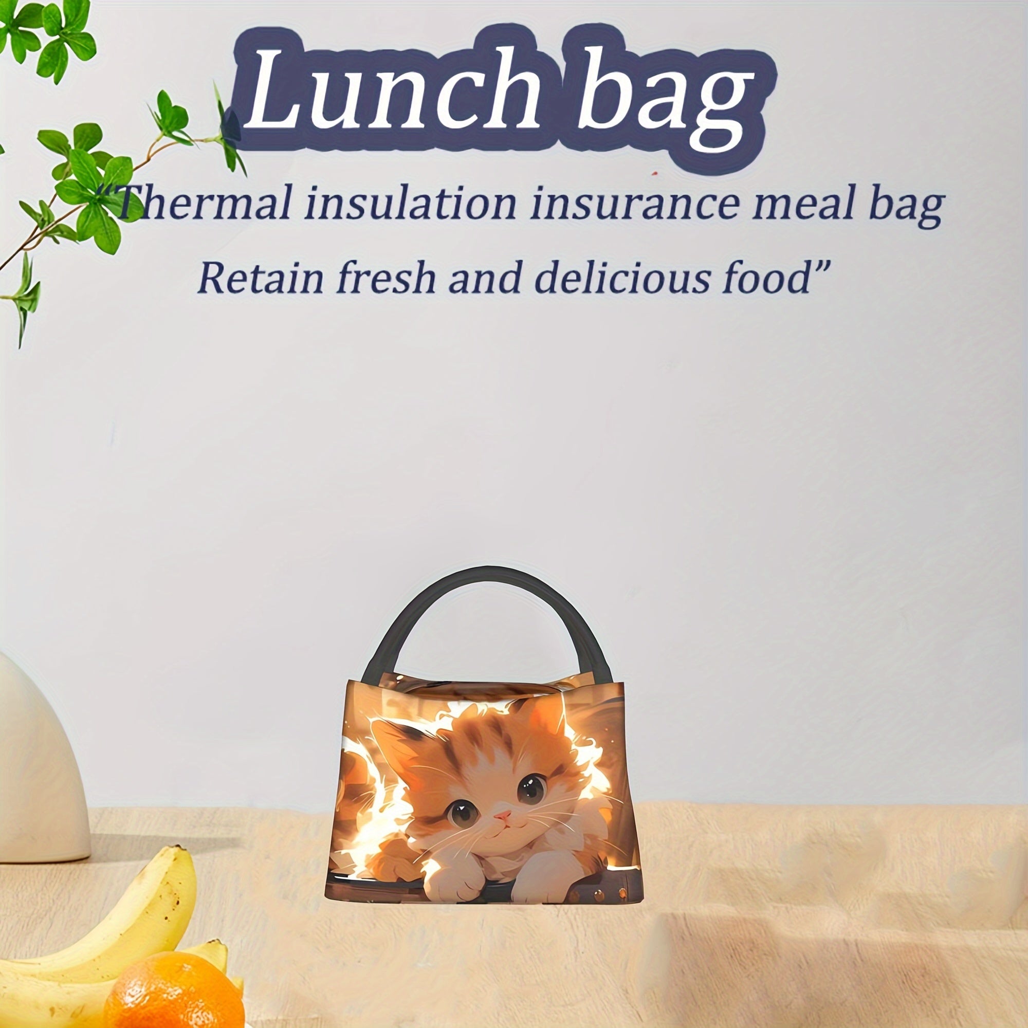 Cat Pattern Insulated Lunch Bag Portable for School Office Picnics