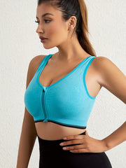Wireless Racer Back Sports Bra Zip Up Yoga Fitness Tank Bra