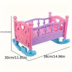 Pink Rubber Doll Cradle Bed Soft and Adorable Playhouse Furniture for Girls