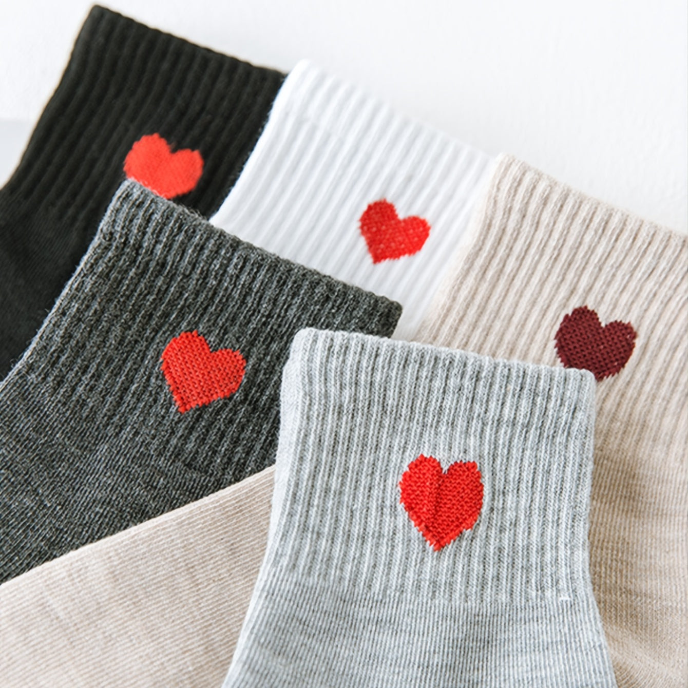 5pairs Heart Embroidery Mid Tube Socks Women's Stockings Pack
