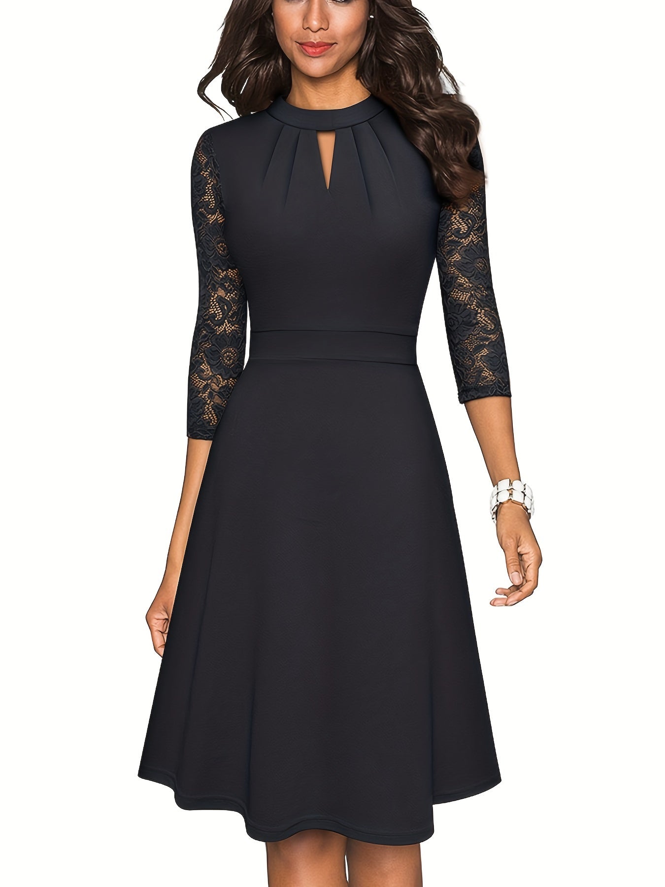  Contrast Lace Sleeved Maxi Dress
