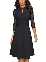  Contrast Lace Sleeved Maxi Dress