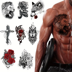 Flower Snake Lion Wolf Tattoo Sticker