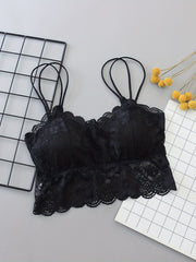 Lace Wireless Cami Bra Double Straps Comfort Padded Crop Top