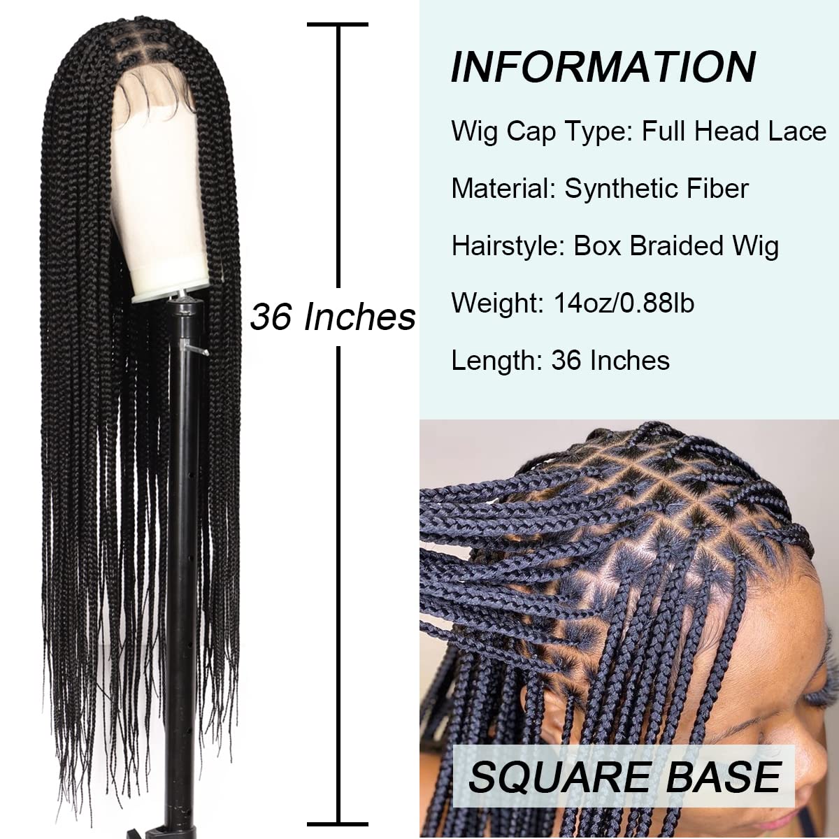 44 Cm Lace Front Box Braided Wigs Knotless Cornrow Braids Wig