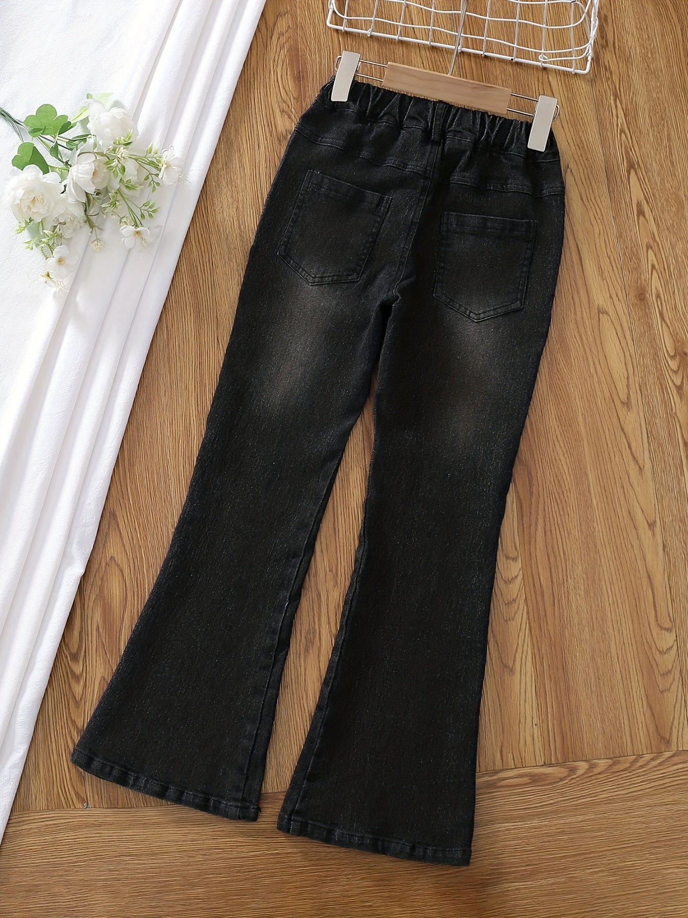Girls Denim Flared Leg Pants Stretch Kids Slim Fit Jeans