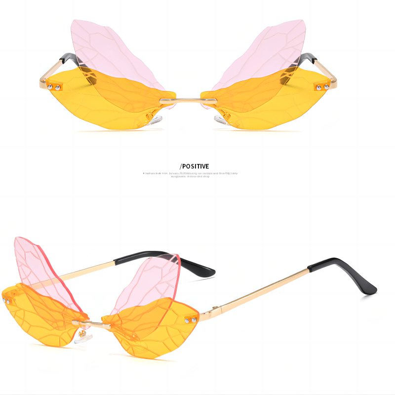 Dragonfly Wing Sunglasses Rimless Irregular Party Eyewear For Women Unisex