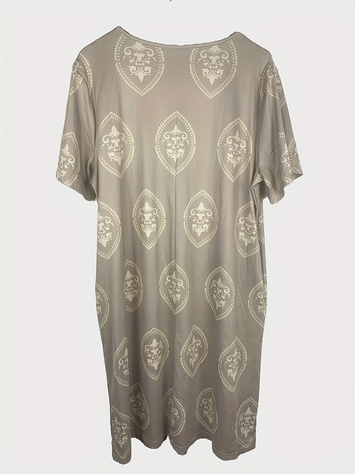  Boho Dress Women's Plus Floral Print Short Sleeve Round Neck Dress