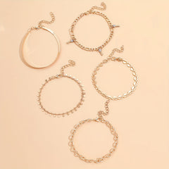 5 Pcs Stackable Chain Anklet Set with Key Tassel Pendant