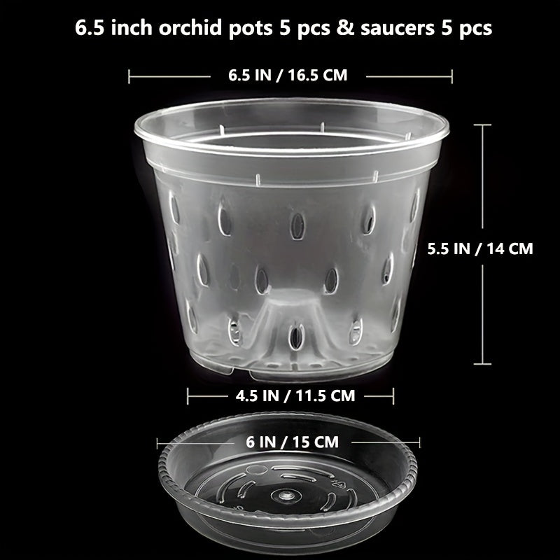 5-Pack 16.51 cm Clear Plastic Orchid Pot with Saucers