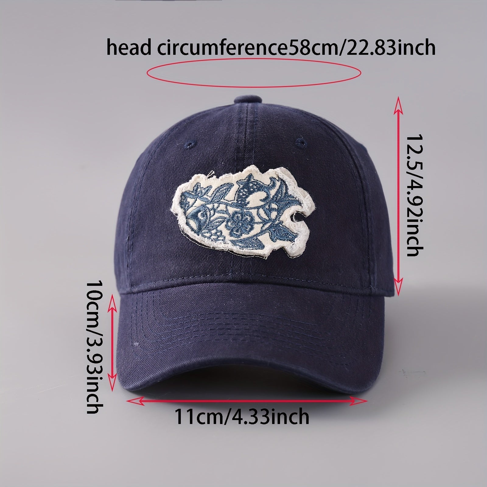 Fish Embroidery Patch Baseball Cap Vintage Washed Adjustable Dad Hats