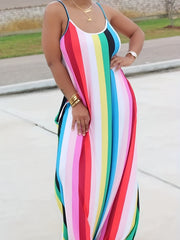  Sexy Colorful Striped Maxi Cami Dress