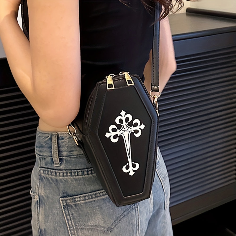 Gothic Coffin Shaped Crossbody Bag for Halloween