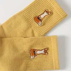 Fox Embroidery Mid Tube Socks for Women