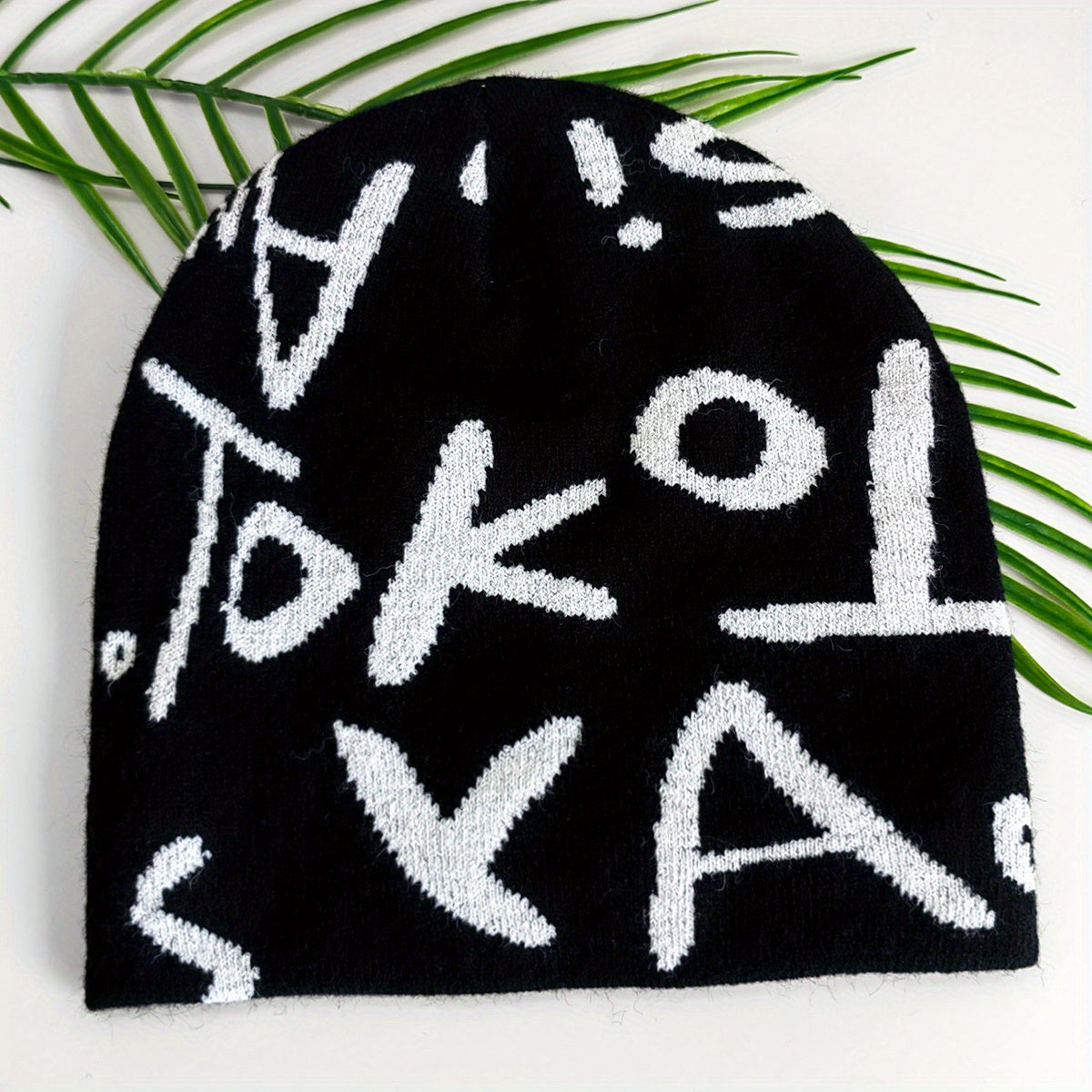 Letter Jacquard Beanie Soft Knit Hat Windproof Warm Cap