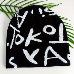 Letter Jacquard Beanie Soft Knit Hat Windproof Warm Cap
