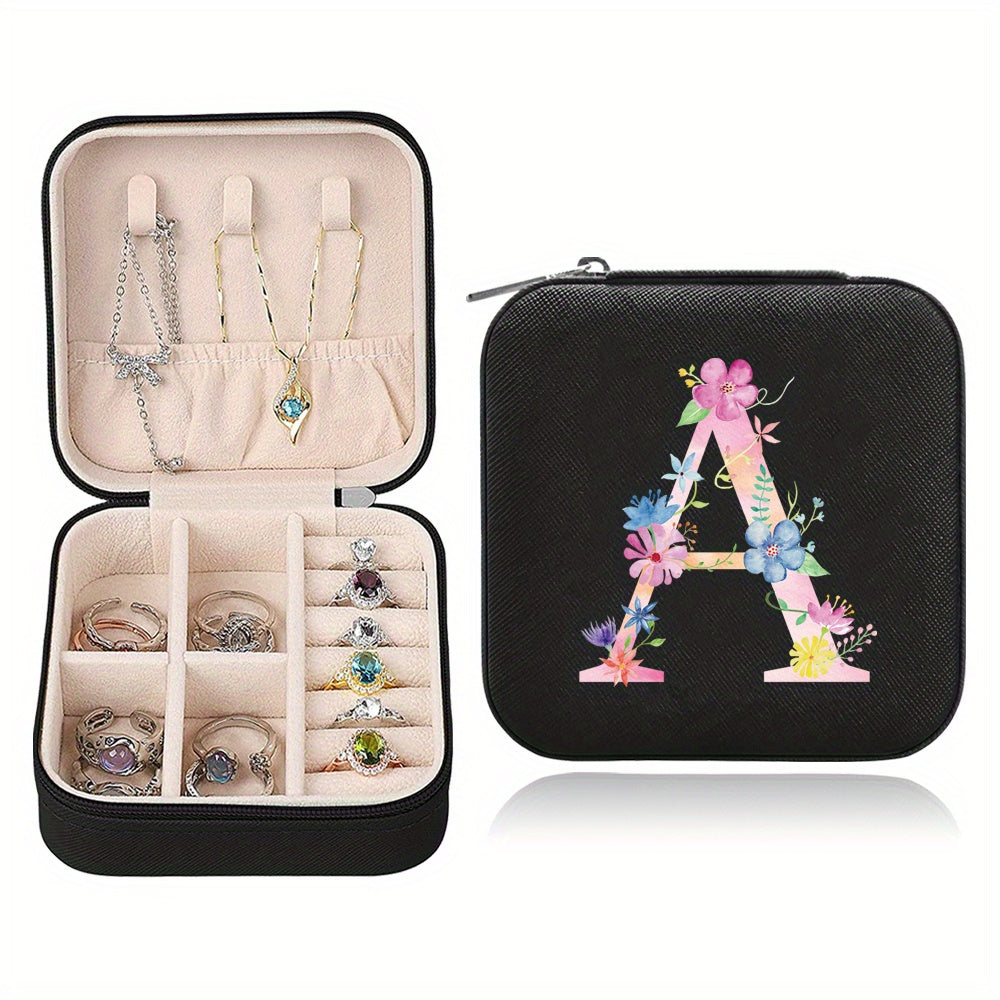 Mini Letter Print Zipper Jewelry Storage Box for Rings Necklaces