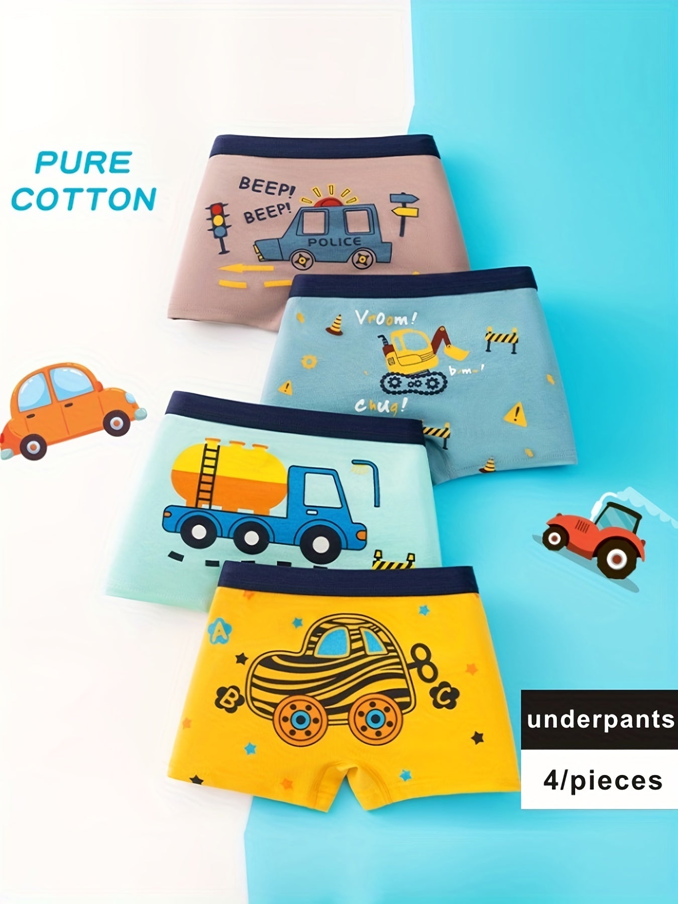 4pcs Boys Cartoon Boxer Briefs Underwear Clothes