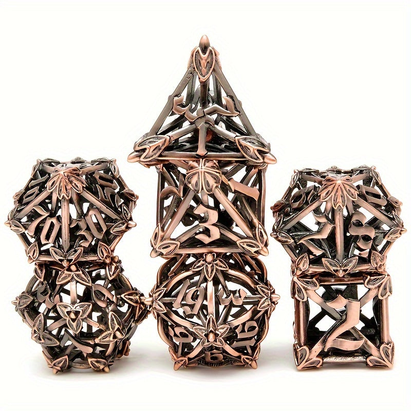7pcs Hollow Metal Vintage Dice Set for RPG Halloween Party Desktop Game
