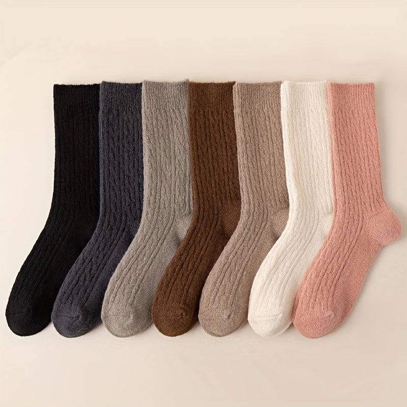 7 Pairs Solid Mid Tube Socks Women's Stockings