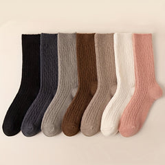 7 Pairs Solid Mid Tube Socks Women's Stockings