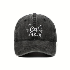 Cat Mom Baseball Cap Cotton Distressed Dad Hat for Women