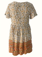 Women's Plus Floral Print Short Sleeve V Neck Summer Dress