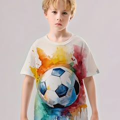Colorful Football 3D Print Boys T Shirt Short Sleeve Tee For Kids