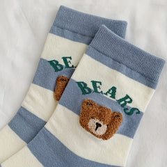 5 Pairs Cartoon Bear Print Socks Comfy & Mid Tube Socks Women's Stockings