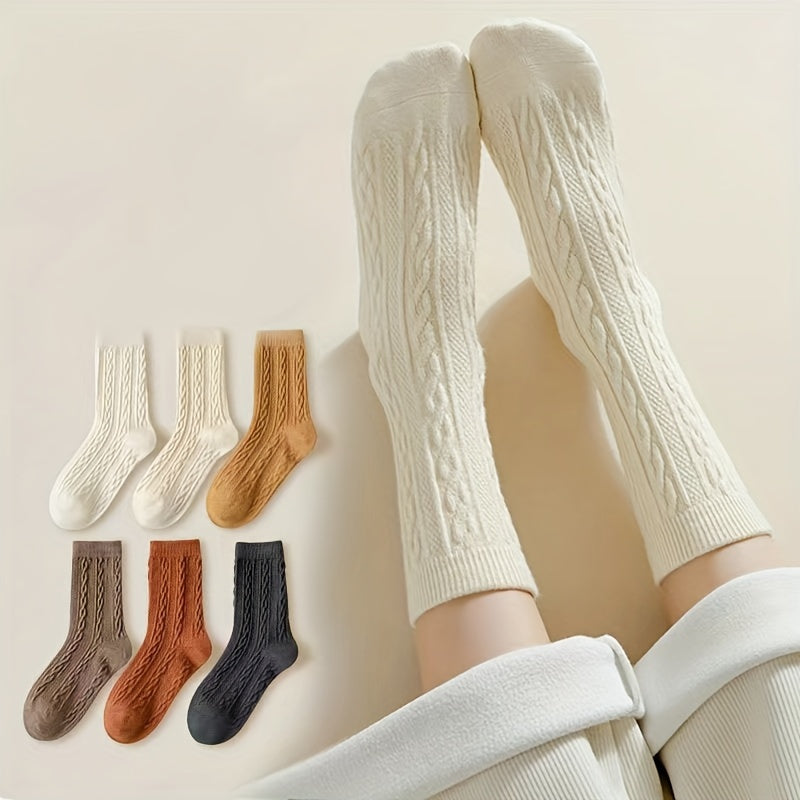 6 Pairs Twist Textured Mid Tube Socks Women's Stockings