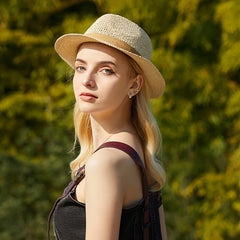 Apricot Hollow Sun Hat Short Brim Fedora French Style Straw Hat