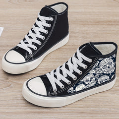 Skull Print Plush Lined Chunky Canvas Sneakers