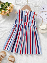 Girls Block Stripe Cotton Dress for Party