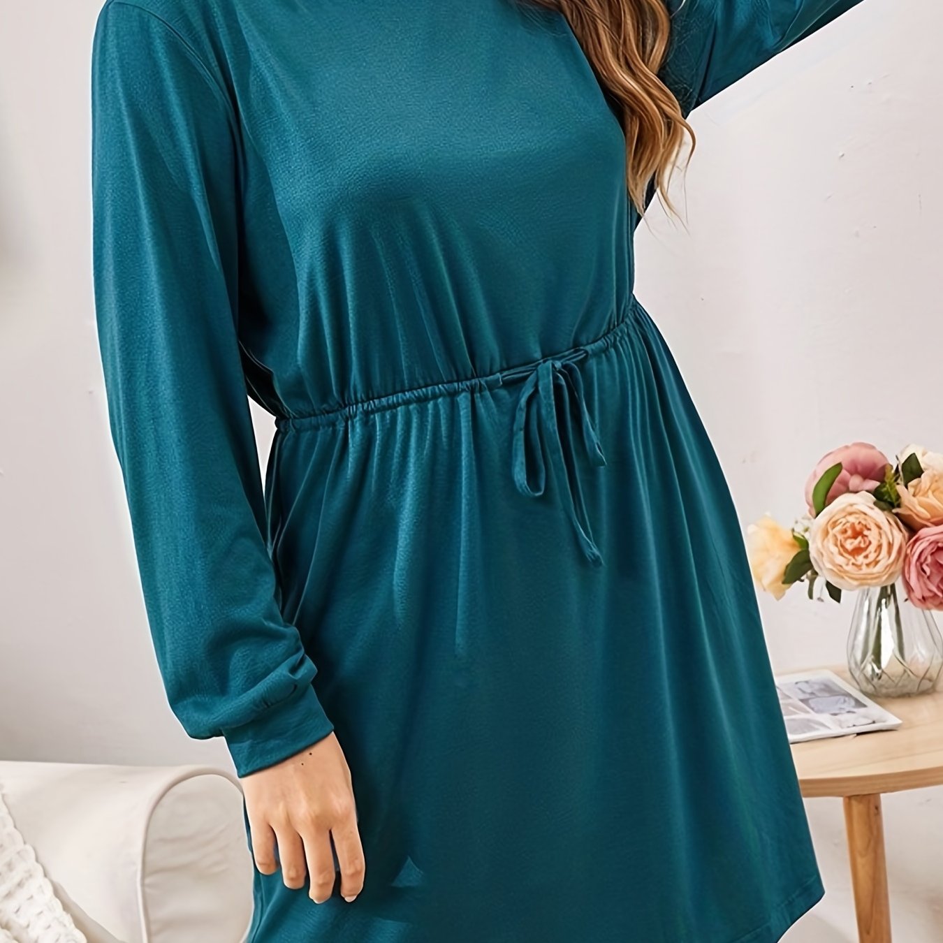  Lounge Dress Women's Plus Solid Long Sleeve Drawstring...