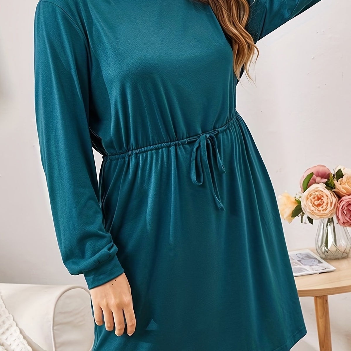  Lounge Dress Women's Plus Solid Long Sleeve Drawstring...