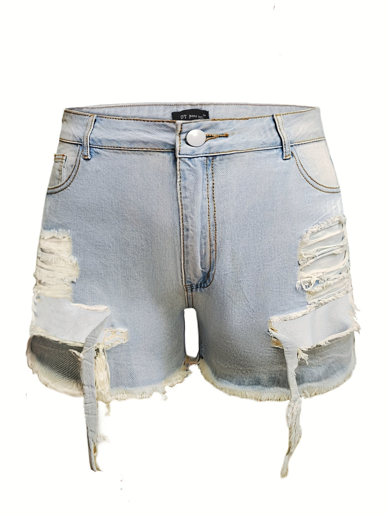  Solid Fringe Trim Denim Shorts