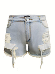  Solid Fringe Trim Denim Shorts