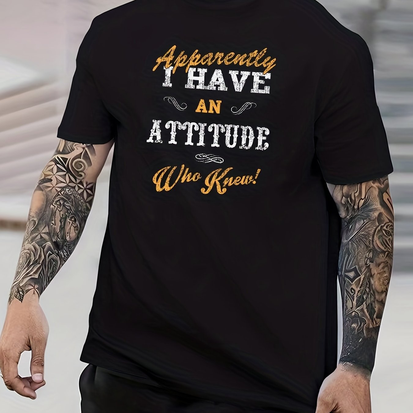 Attitude Print Men's Graphic Crew Neck Active T shirt